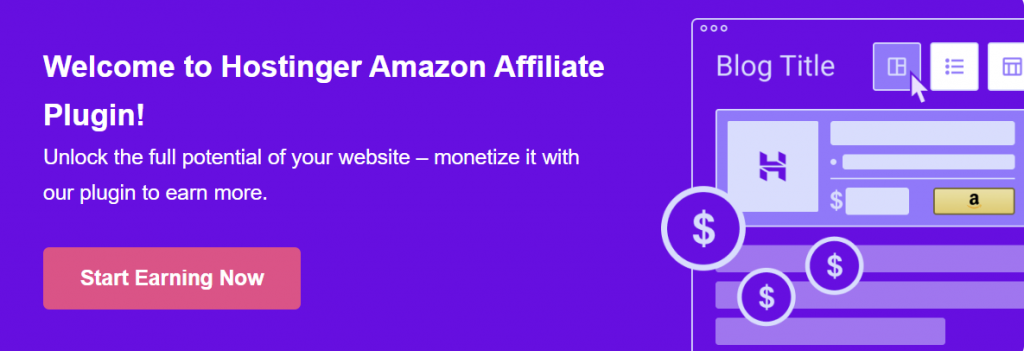 Bannière du plugin Hostinger affiliate marketing