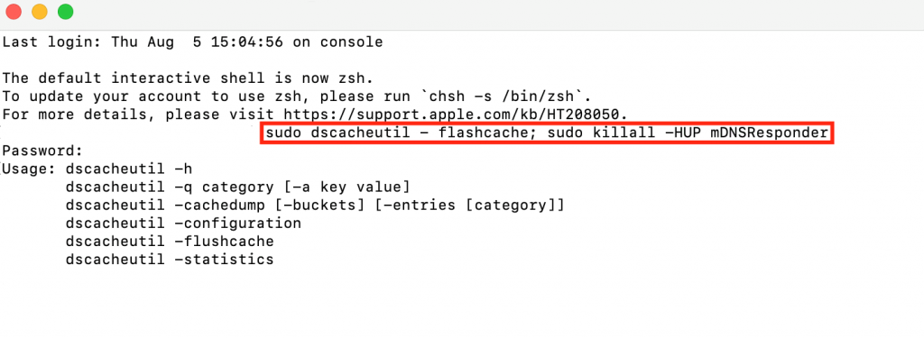 Nettoyage des enregistrements DNS sur macOS.