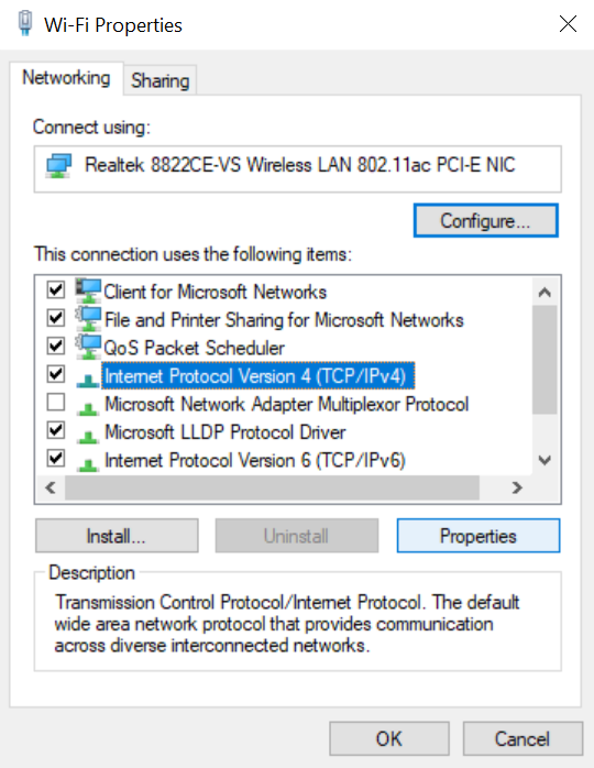 Accès aux propriétés IPv4/IPv6.