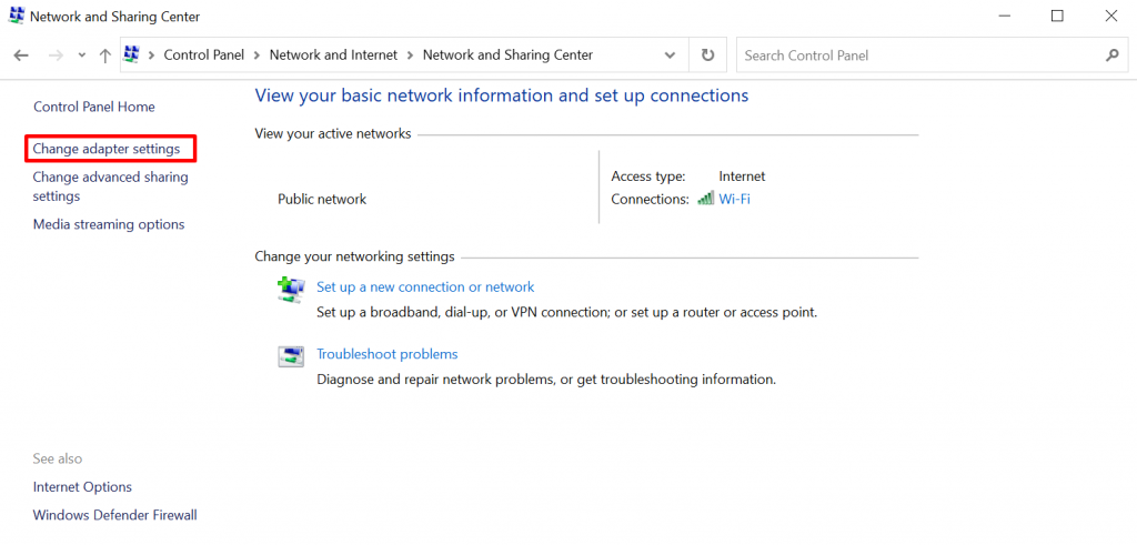 Modification des paramètres de l'adaptateur sous Windows.