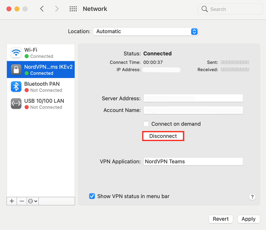 Se déconnecter d'un VPN sur macOS.