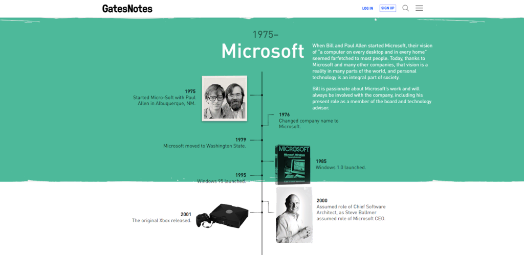 La page "À propos" du site web de Bill Gates