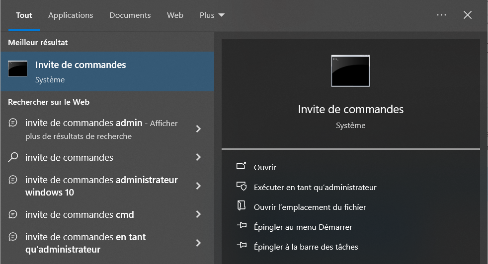 Application d'invite de commandes