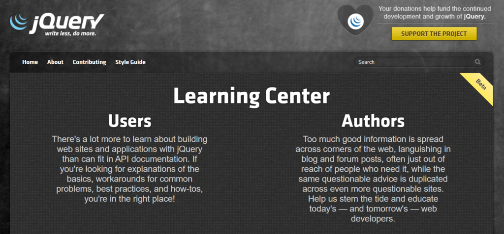 Le centre d'apprentissage jQuery est une excellente source d'apprentissage pour devenir développeur WordPress .