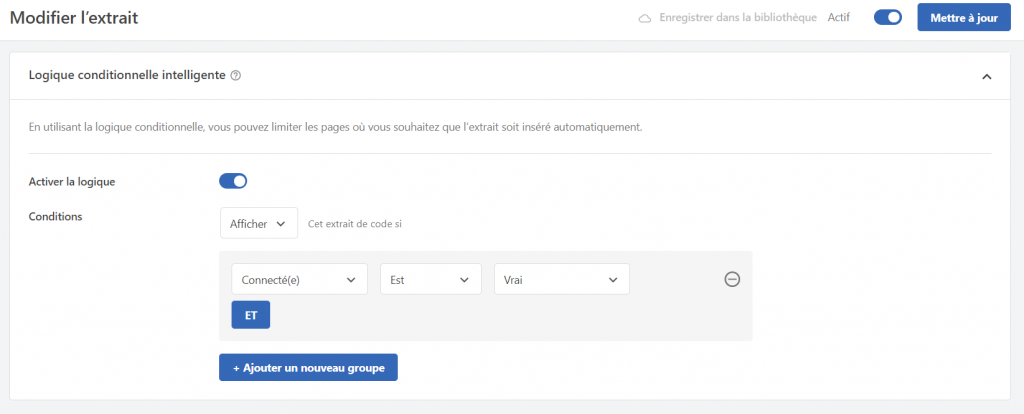 Mise en place d'une logique conditionnelle pour un extrait de code avec WPCode.