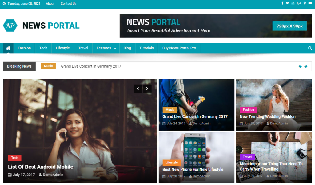 capture d'écran du thème News portal