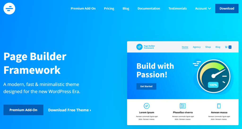 capture d'écran pour le thème page builder framework