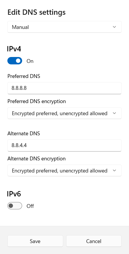 L'option Modifier les paramètres DNS sous Windows.