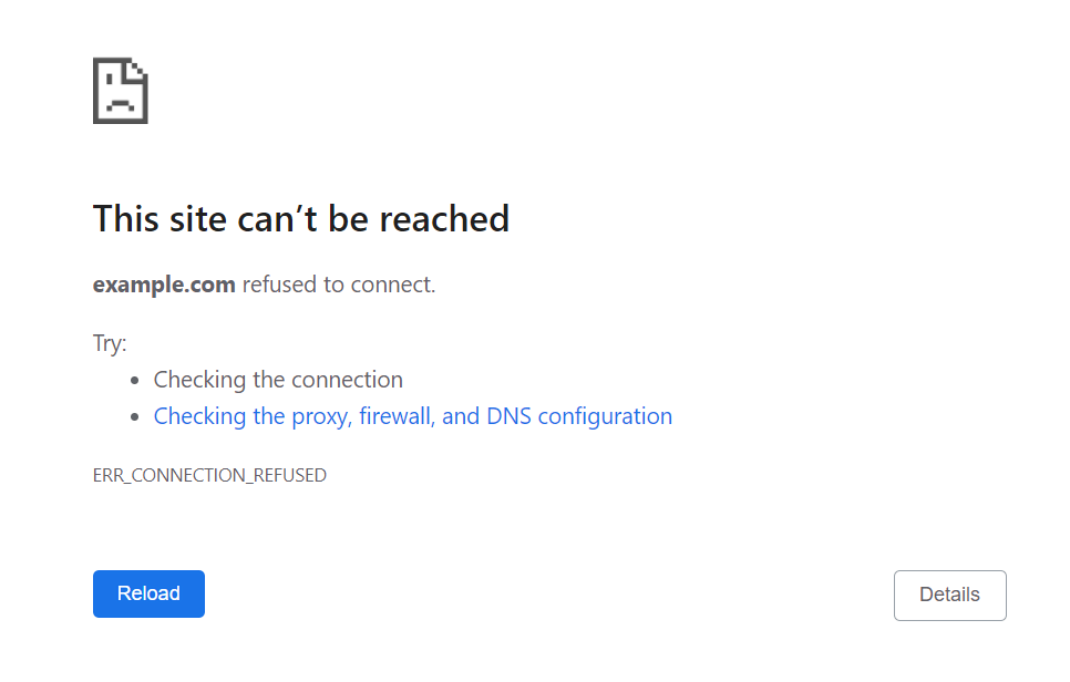 La page d'erreur ERR_CONNECTION_REFUSED dans Google Chrome.