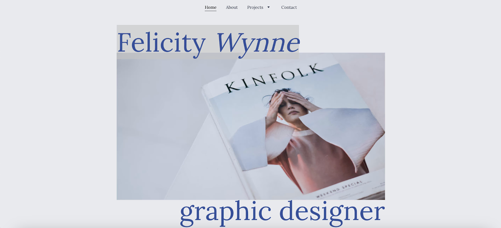 Felicity Wynne : modèle de portfolio de graphiste