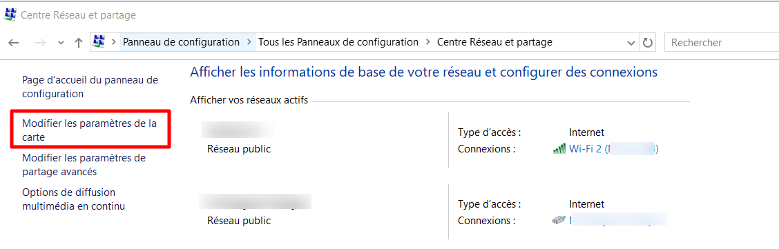 Modifier les paramètres de la carte dans le panneau de configuration de Windows