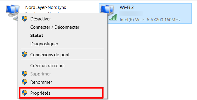 Adaptateur Wi-Fi sur le panneau de configuration