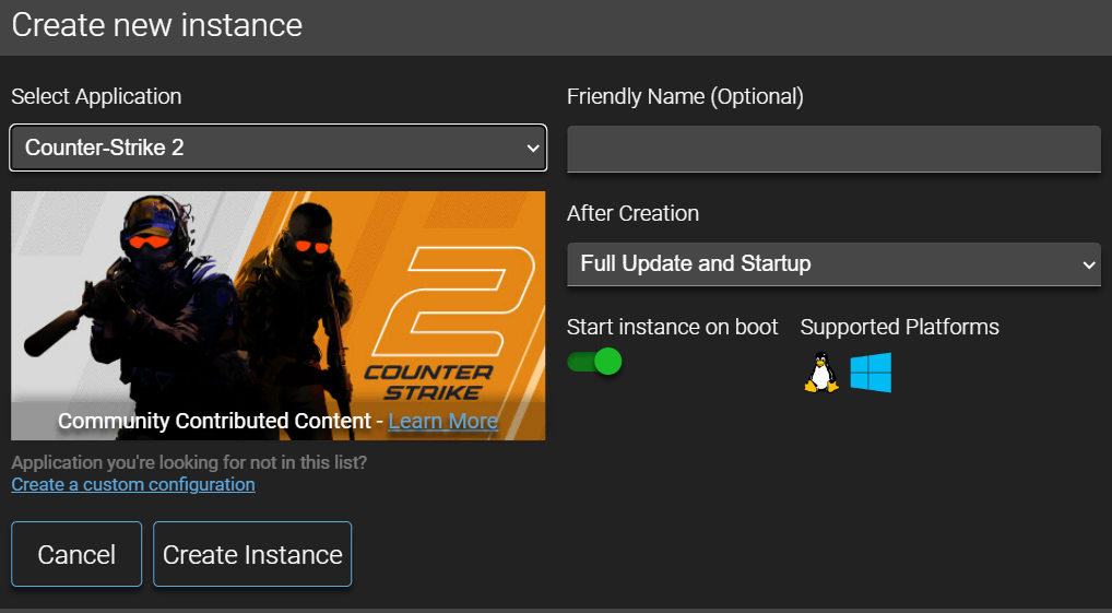 Créer une nouvelle instance de Counter-Strike 2 sur le Game Panel