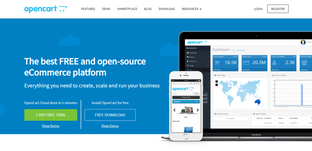 Page d'accueil du site OpenCart
