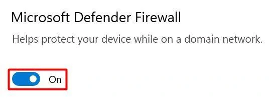 Le bouton du pare-feu Microsoft Defender sur Windows.