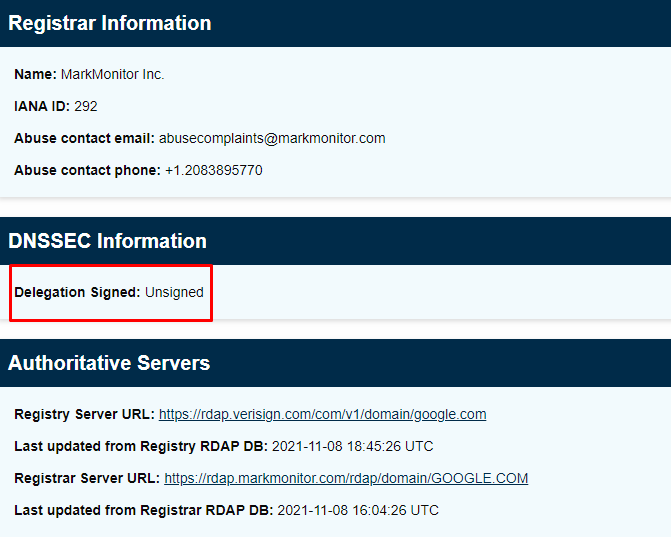 Informations DNSSEC sur WHOIS