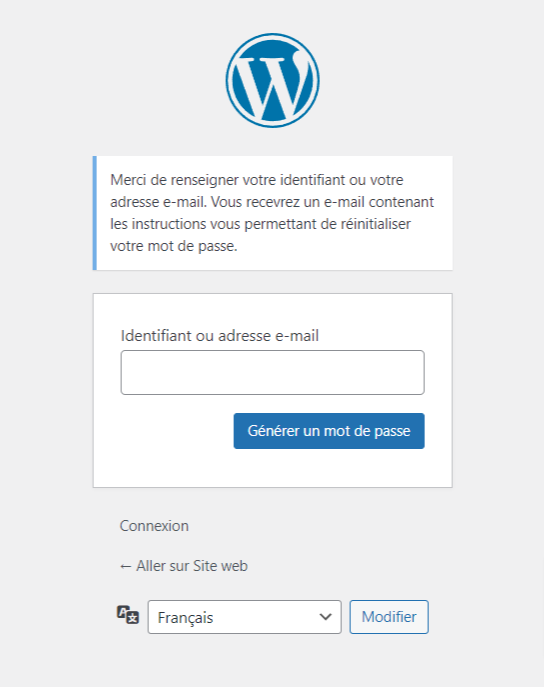Remplir une adresse e-mail sur la page du mot de passe oublié de WordPress