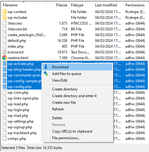 Téléchargement de fichiers à partir du serveur avec FileZilla